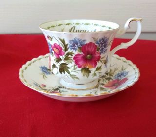 Vintage Royal Albert Bone China Flower Of The Month Poppy Cup & Saucer August