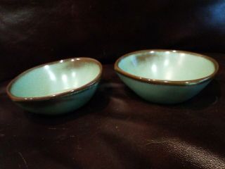2 Vintage Frankoma Pottery Prairie Green Plainsmen Bowls 5xs