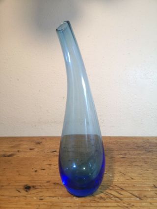 Ikea Blue Hand Made Glass Vase Curved Teardrop