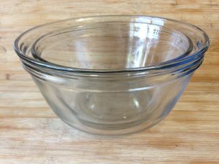 2 Mixing Nesting Bowls Clear Glass Usa Anchor Hocking 2.  5qt 1.  5 Qt