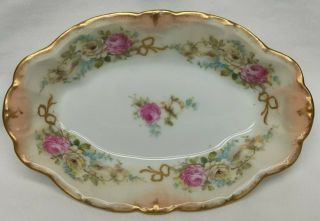 Porcelain B&h Limoges France Hand Painted Gold Gilt Floral Dish