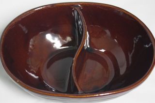 Marcrest Daisy Dot Oval Divided Baking Dish Serving Bowl Brown Glazed Stoneware