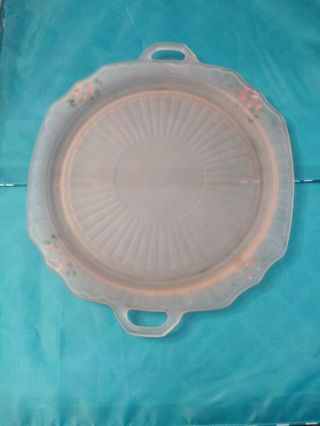 Vintage Pink Satin Frosted Depression Glass Plate With Flowers & Handles