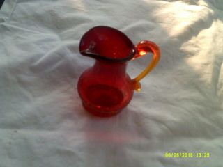 Vintage Amberina Color Crackle Glass Pitcher - 3 - 1/2 " High