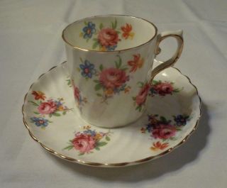 Aynsley Demitasse Cup & Saucer " Made In England,  Hand Painted Bone China "
