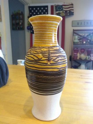 Vintage Royal Haegar Pottery Vase Speckled Earth Wrap Glaze Brown Tan Lines 10 "