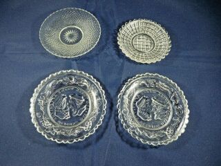 4 Vintage Assorted Pressed Glass Butter Pat Small Plates In