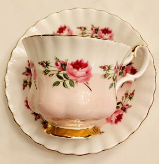 Royal Albert Two Tone Pink White With Roses Teacup & Saucer Set Cond