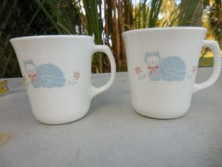 Set Of 2 Vintage Corning Corelle Country Pride Blue Cat Mugs Cups