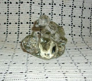 Vintage Solid Crystal / Glass Mother Bear With Cub Figurine / Paperweight