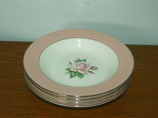 4 Vintage Homer Laughlin Lifetime China Pink Rose 8 " Salad Soup Cereal Bowls