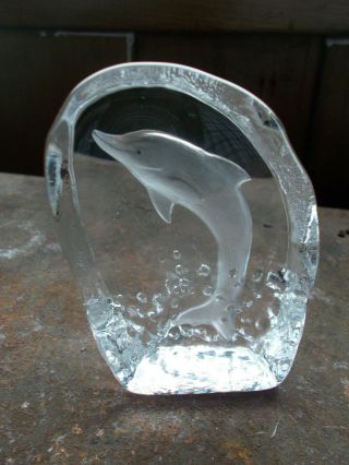 Nybro Swedish Art Glass Paperweight Dolphin Leaping Scandinavian