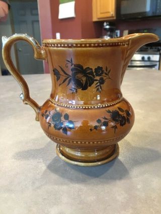 Vintage Lord Nelson Pottery England Brown Silver Flowers Ewer Pitcher Jug