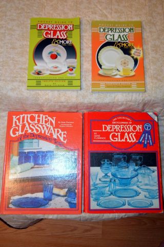 4 Collector Books Of Depression Glass & Vintage Kitchen Glassware By Florence