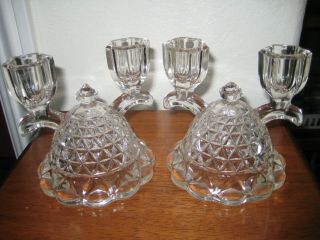 Pair (2) Vintage Imperial Glass Laced Edge Katy Double Arm Candle Stick Holders