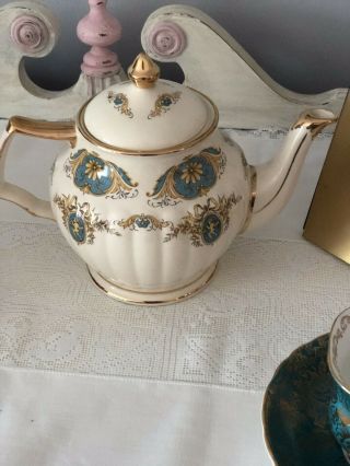 Rare Vintage Sadler Teapot Turquoise Gold Design