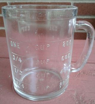 Vintage Hazel Atlas Measuring Cup Clear Glass 1 Cup - 8 Oz.  " D " Handle