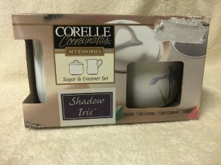 Corelle Coordinates Stoneware Creamer& Sugarbowl W/ Lid Shadow Iris Pattern