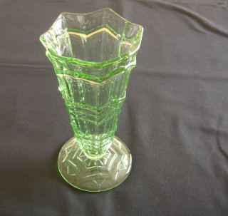 Vintage Art Deco Green Glass Flower Vase By Sowerby—chevron Pattern.