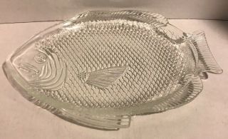 Vintage Clear Glass Fish Shaped Plate Serving Platter.  11 Inches Long.  Man Cave