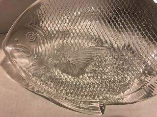 Vintage Clear Glass Fish Shaped Plate Serving Platter.  11 Inches Long.  MAN CAVE 2