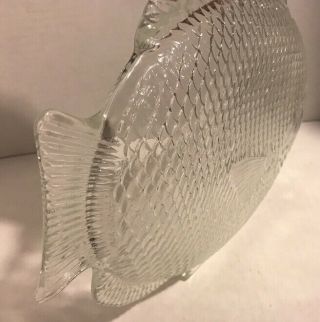 Vintage Clear Glass Fish Shaped Plate Serving Platter.  11 Inches Long.  MAN CAVE 4