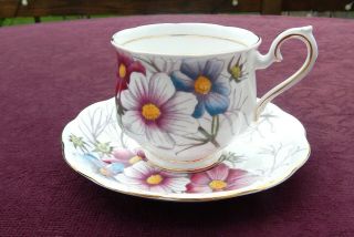 Vintage Royal Albert Flower Of The Month Bone China Teacup W Saucer Cosmos