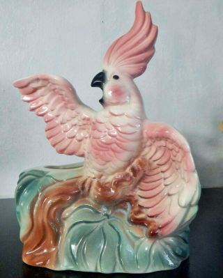 Awesome Maddux California Pottery Pink Cockatoo Bird Double Planter 1959