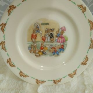Vintage Royal Doulton Bunnykins Childs Plate And Bowl Train Station 1984 3