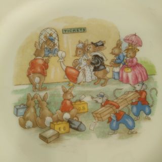 Vintage Royal Doulton Bunnykins Childs Plate And Bowl Train Station 1984 4
