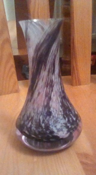 Purple And Black Caithness Swirl Vase,  Crystal Glass