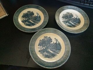 (3) Currier And Ives 7 - 1/4 " Salad Plates By Royal China