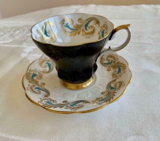 Elegant Vintage Royal Albert Bone China England Tea Cup & Saucer Black & Gold
