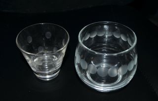Vintage Glassware,  Etched Polka Dot Shot And Rocks Glass Set