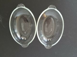 2 Vintage Pyrex By Corning 1 Cup Clear Glass Oval Bowls.  Small Casserole Dish