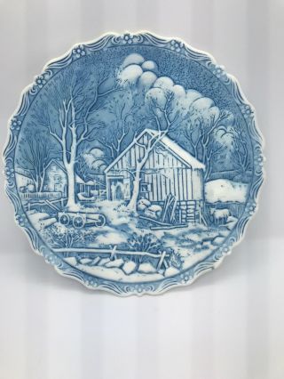 Vintage Fenton Currier & Ives The Old Homestead In Winter 1982 Artist Signed