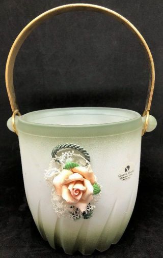 Murano Crystal Ice Bucket Hand Painted Embossed Made In Italy