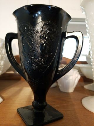 Vintage Le Smith Black Amethyst Glass Vase Snake Dance Nymphs Depression Glass