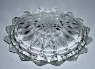 Vintage Jeannette Crystal Depression Glass 3 - toed Powder Jar Windsor Diamond Lid 4