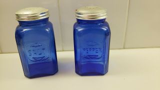 Vtg Cobalt Blue Depression Glass Shakers