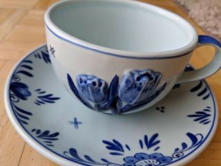 Delft ' s Blauw Raised Tulips Cup And Saucer 458 - - 2