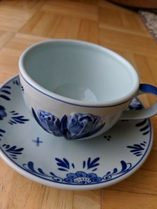 Delft ' s Blauw Raised Tulips Cup And Saucer 458 - - 3