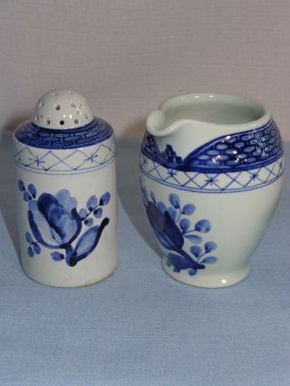 Royal Copenhagen Porcelain TRANQUEBAR Small Creamer Shaker & Sugar Bowl 2