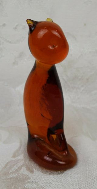 Vintage Mid Century Modern Amber Textured Art Glass Sitting Cat Figure Statue