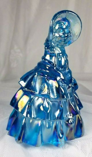 Vintage Weaton Blue Carnival Glass Lady In Bonnet Southern Belle Figure 5 "