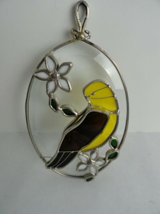 Vintage Handmade Leaded Stained Glass Suncatcher Yellow Bird 7 " X4 "