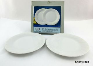 Set Of 2 Sheffield Japan Bone White Swirl Rim Salad Plates 7 5/8 " Nos Orig Bx S2