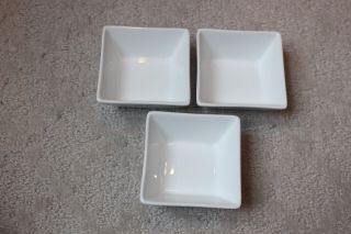 3 Crate & Barrel White Porcelain Square Deep Sauce Dishes 3.  25 " Square Dish