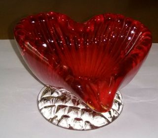 Vintage Leaded Ruby Red Ribbed Heart Ashtray/candy/trinket Dish