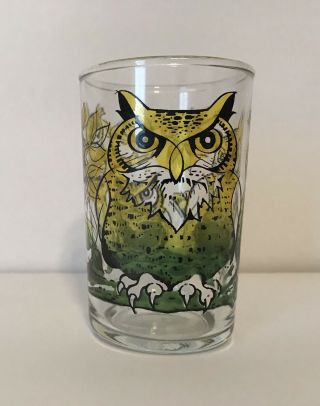 Libbey Vintage Clear Juice Glass With Yellow Fade To Green Owls